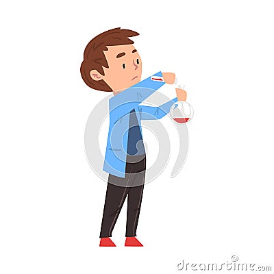 Male Chemist Scientist, Doctor or Student Character in Lab Coat Working at Medical or Researching Laboratory Cartoon Vector Illustration