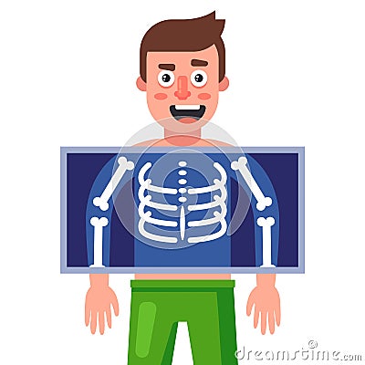 male chest x-ray. health check. picture of human internal bones. Vector Illustration