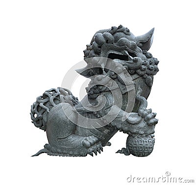 Male chinese stone lion statue Stock Photo