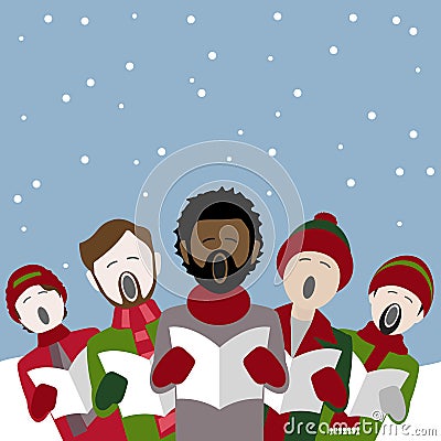 Male christmas carol singers in the snow Vector Illustration