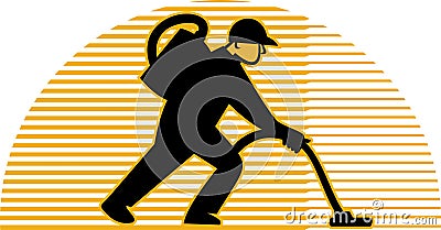 Male Cleaner worker vacuum Stock Photo