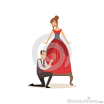 Male clothing designer or tailor working at atelier, young woman making clothes at the tailor vector Illustration Vector Illustration