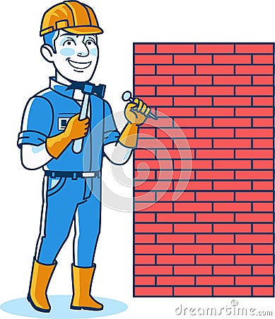 Male Construction Worker Cartoon Logo Icon Vector Illustration