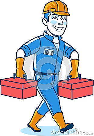 Male Construction Worker Cartoon Logo Icon Vector Illustration