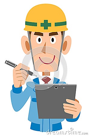 Male construction worker checking and investigating Vector Illustration