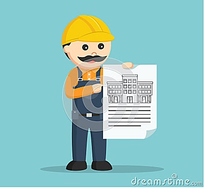 Male construction workers holding a house sketch Vector Illustration