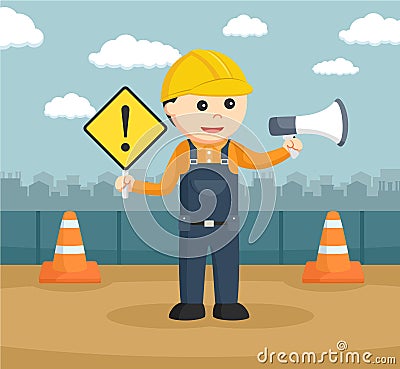 Male construction workers holding a megaphone Vector Illustration