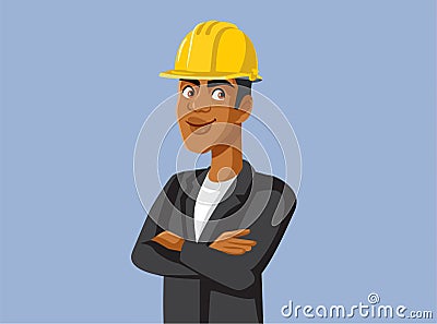 Male Contractor Wearing Hard Hat Vector Illustration