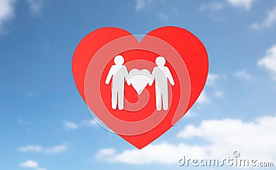 Male couple white paper pictogram on red heart Stock Photo