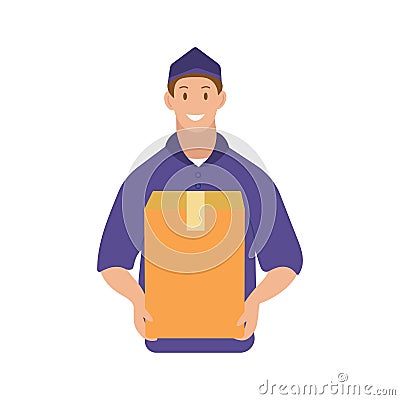 A male courier delivers a parcel in a box Cartoon Illustration