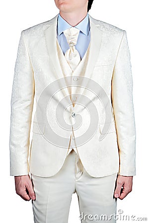 Male cream-colored suit, evening or wedding Stock Photo