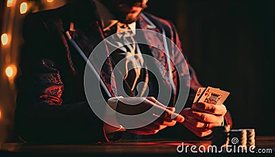 Male Croupier at the table in casino Stock Photo