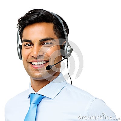 Male Customer Service Representative Wearing Headset Stock Photo