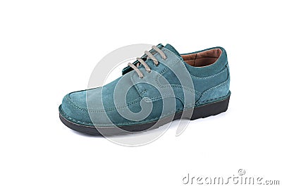 Male cyan leather shoes on white background Stock Photo