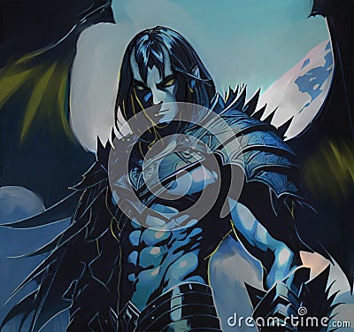 Blue Moon devil winged male edited ai illustration Stock Photo