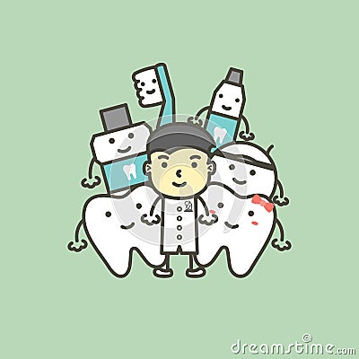 Male dentist and best friend of healthy family tooth - dental care concept Vector Illustration