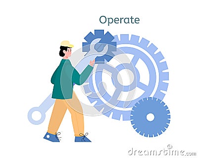 Male devops specialist development software, operation with information processes Vector Illustration