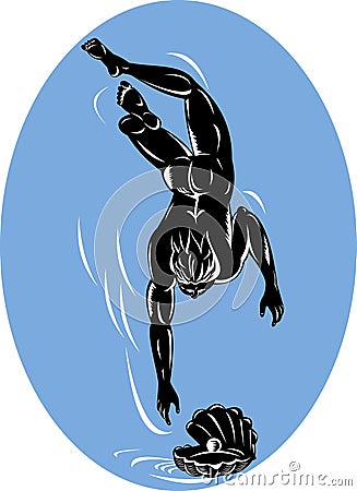 Male diver going for pearl oyster Cartoon Illustration