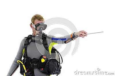 Male diver with pointer Stock Photo