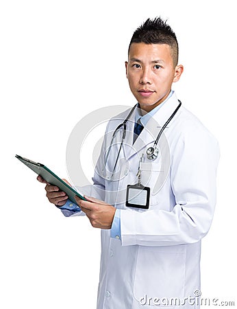 Male doctor with clipboard Stock Photo