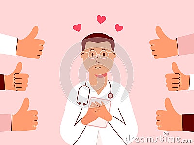 Male doctor felt good when it was appreciated. Vector Illustration