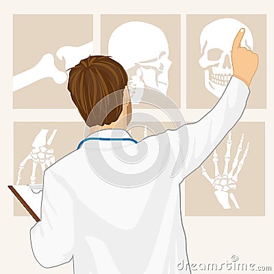 Male doctor pointing on tomography Vector Illustration