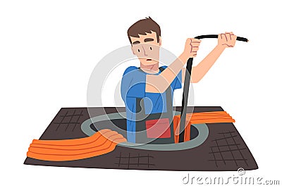 Male Electrician Engineer in Uniform Repairing Electrical Equipment, Electricity Maintenance Service Worker Character Vector Illustration