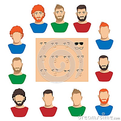 Male emotions and characters in a large set Vector Illustration