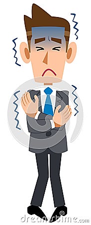 Male employee wearing a suit is sick and feeling cold Vector Illustration