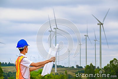 Male engineer with wind energy development the future Stock Photo