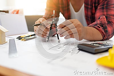 Male engineer working on new ideas Overweight Indian one person Stock Photo