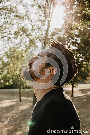 Man enjoying the fresh air outdoor Stock Photo