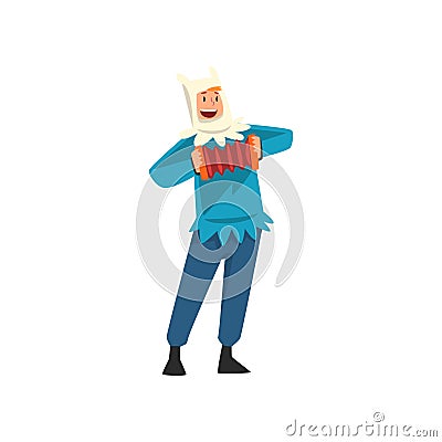 Male Entertainer in Festive Costume Playing Accordion Vector Illustration Vector Illustration