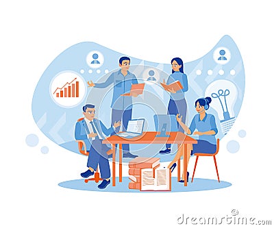 Male entrepreneurs and female entrepreneurs take part in business activities. Vector Illustration