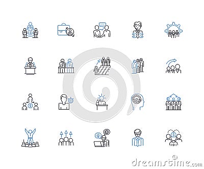 Male entrepreneurship line icons collection. Visionary, Innovative, Risk-taker, Ambitious, Resilient, Creative Vector Illustration