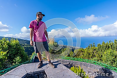 Male exploring the natural park of Cubo de la Galga on the island of La Palma, Canary Islands Editorial Stock Photo