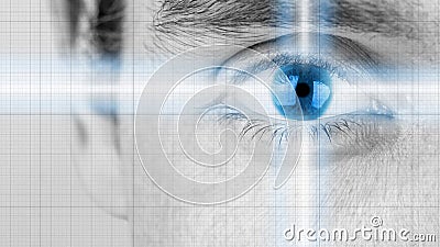 Male eye with radiating light and blue iris Stock Photo