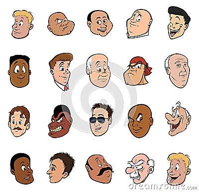 Male faces Vector Illustration