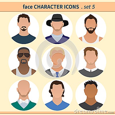 Male faces avatars, character icons for your site Vector Illustration