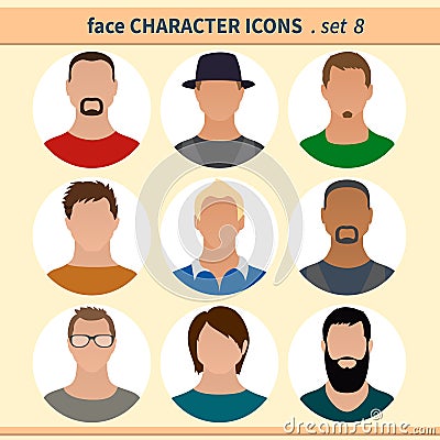 Male faces avatars, character icons for your site Vector Illustration