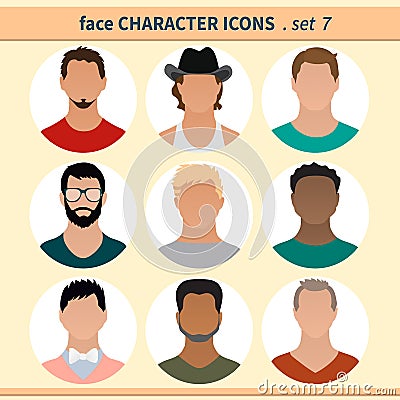 Male faces avatars, character icons for your site Vector Illustration