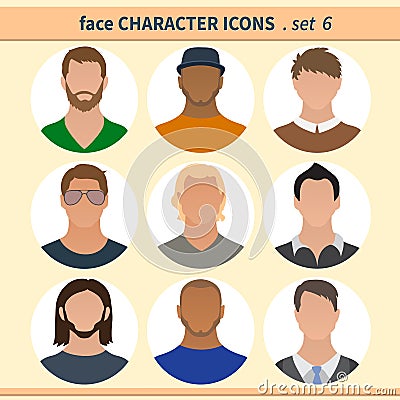 Male faces avatars, character icons for your site Vector Illustration