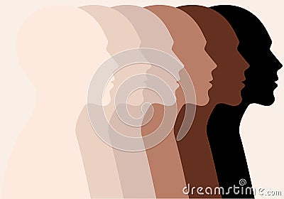 Male faces, profile silhouettes, skin colors, vector Vector Illustration
