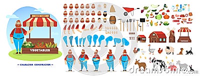 Male farmer character set for the animation Vector Illustration