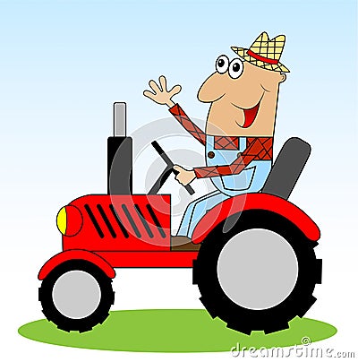 Male farmer rides a tractor Vector Illustration