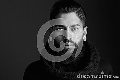 Male fashion model with beard Stock Photo