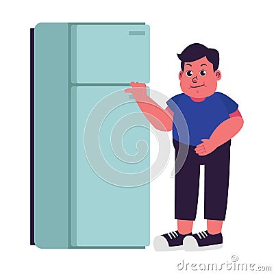 Male Fat People overweight plus size obesity Check the Refrigerator Illustrator Vector Illustration