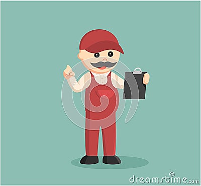 Male fat plumber standing with clipboard Vector Illustration