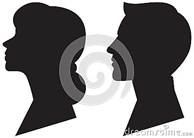 Male and female black silhouette portrait in profile Vector Illustration
