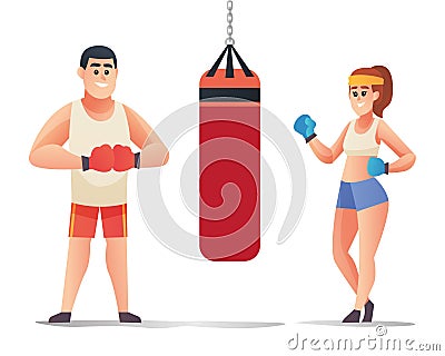 Man and woman boxing characters Vector Illustration